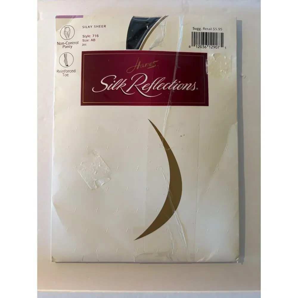 Hanes Silk Reflections Pantyhose Silky Sheer Non-Control Jet 716 AB Reinforced